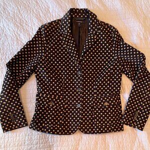 Women's Lands End Corduroy Blazer - Navy Blue & Yellow floral print, size 8